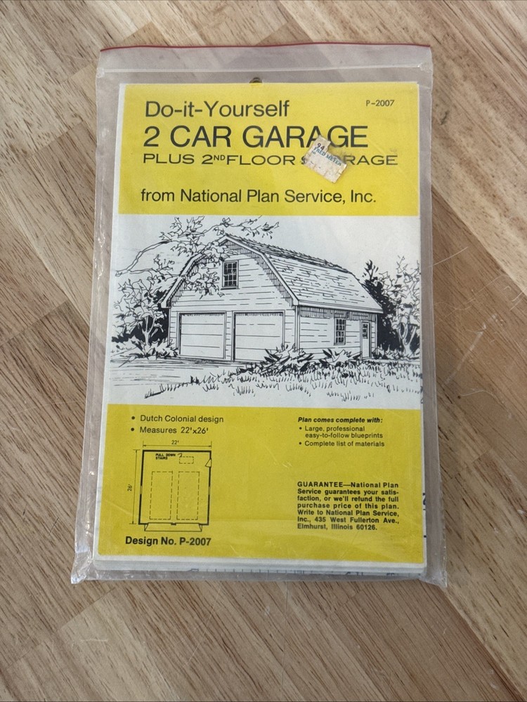 Vintage 70s National Plan Service P-2007 2-Car Garage + 2nd Floor Storage