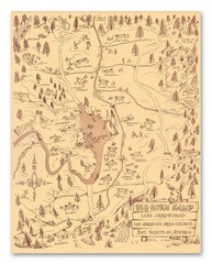 Big Horn Camp Lake Arrowhead 1955 Vintage Scout Camp Illustrated Map Wall Art