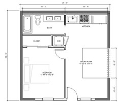 Modern Garage ADU 1 bed 1 bath (24’x24′) 576 SF – Affordable Custom House Plans