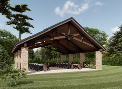 36’x38′ Large Timber Frame Pavilion Plans, Commercial Outdoor Canopy Blueprints