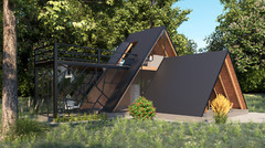 A-Frame Cabin House Plan 3D images DWG CAD File And PDF For Blueprint Plans