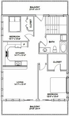 28×36 House — 2 Bedroom 1.5 Bath — 1,170 sq ft — PDF Floor Plan — Model 4