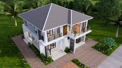 36×40 Feet Modern House Plan 11×12 Meter 4 Beds 4 Baths Hip Roof (A4 Hard Copy)