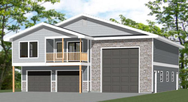 44×48 Apartment with 2-Car 1-RV Garage – PDF FloorPlan – 1,645 sqft – Model 1H