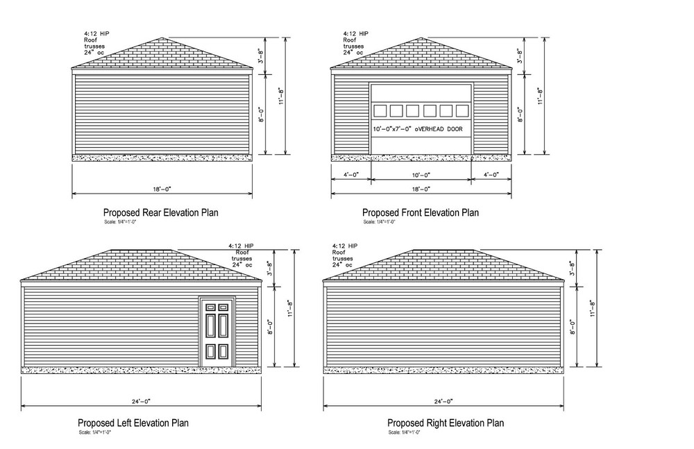 18’X24′- 24’X18′ ONE CAR GARAGE PLANS HIP ROOF GARAGE PLAN 18-1824-HIP-1