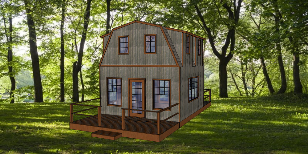 Small Cabin 16ft x 16ft 2 floors Gambrel Roof Build plans, lumber list -PDF