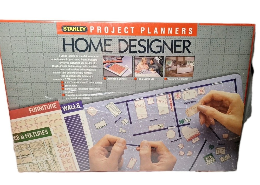New Stanley Project Planners Home Design Scale Gridboard 1988 Furniture, Rooms