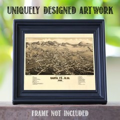 Santa Fe New Mexico 1882 Bird’s Eye View Historic City Map Vintage Wall Art