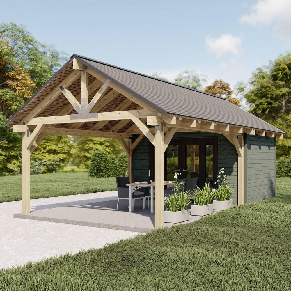 Farmhouse Pavilion Plans , 14’x26′ Timber Frame Pool House Blueprints