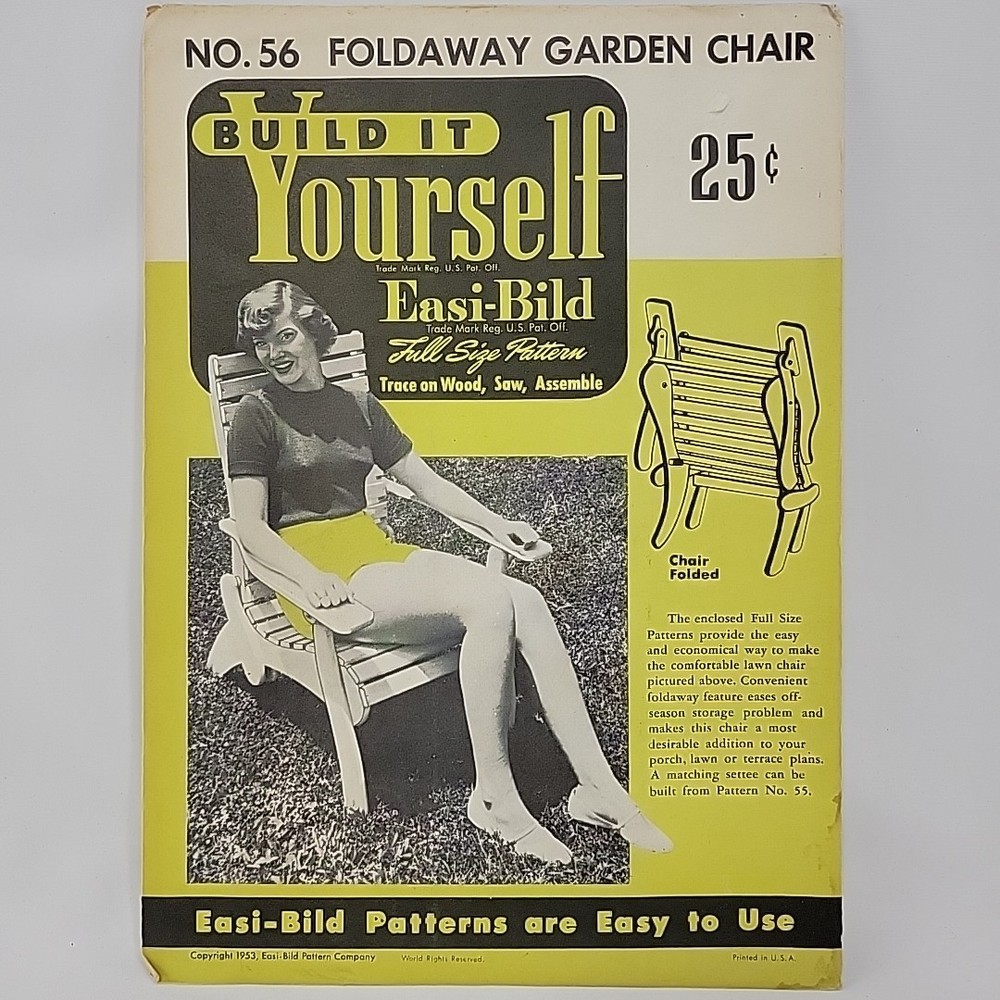 Easi-Bild Build It Yourself NO. 56 Foldaway Garden Chair Pattern 1953