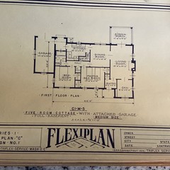 Vintage 1948 MCM Bungalow Ranch HomePlan Blueprint Triflex Service Washington DC
