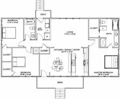 60×30 House — 3 bedroom 2 Bath — 1,800 sqft — PDF Floor Plan — Model 3A