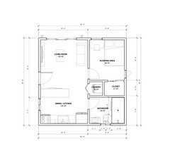 ADU Tiny House 1 bed 1 bath Floor Plan 24’x24′ layout, 576 sq ft | PDF Download