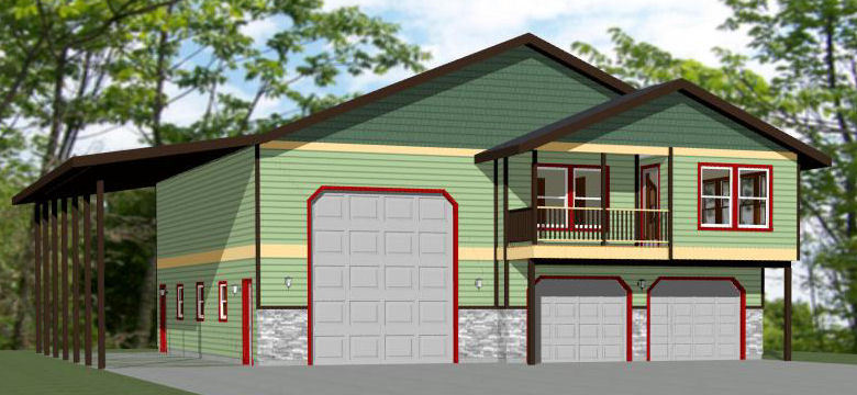 44×48 Apartment with 2-Car 1-RV Garage – PDF FloorPlan – 1,528 sqft – Model 5J