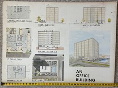 Vintage 1970s Office Building Architectural Rendering Plans Blue Prints