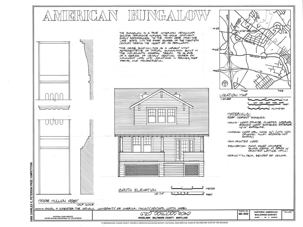 Bungalow House Plans, 3 bedroom Craftsman Style Small Home – printed plans