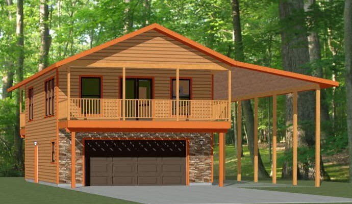 24×32 House with RV port — 1 Br 1.5 Ba — 830 sqft — PDF FloorPlan — Model 9A