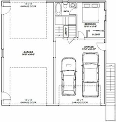 40×40 Apartment with 2-Car 1-RV Garage – PDF FloorPlan – 964 sqft – Model 1F