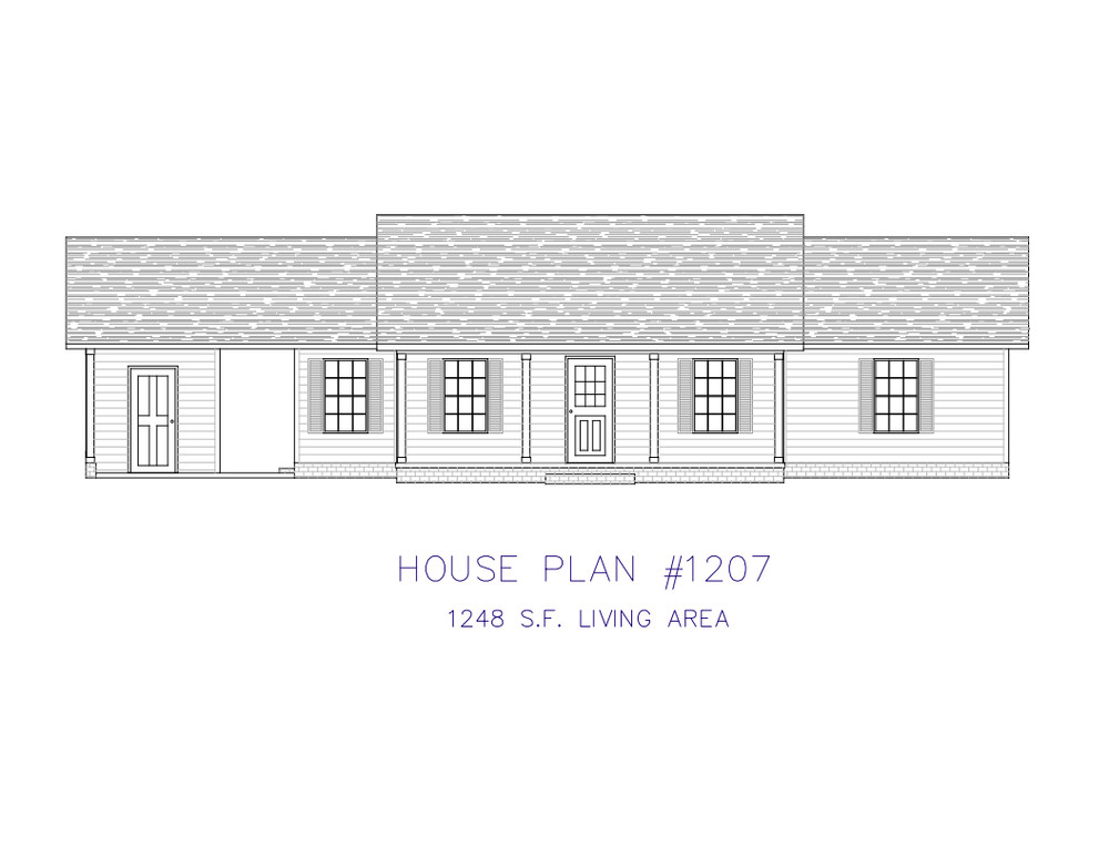 Ranch House Plans 1248 SF 3 Bed 2 Bath Single Carport (Blueprints) #1207