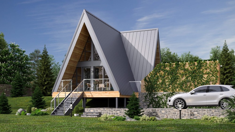 42’x49’ 2 Beds 1 Bath Small A-Frame Cabin Architectural Build Plans PDF Download