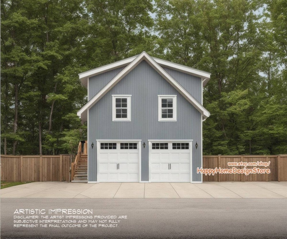 Two Car ADU Garage Loft 22’x22′ Architectural Plans – Blueprint Digital PDF