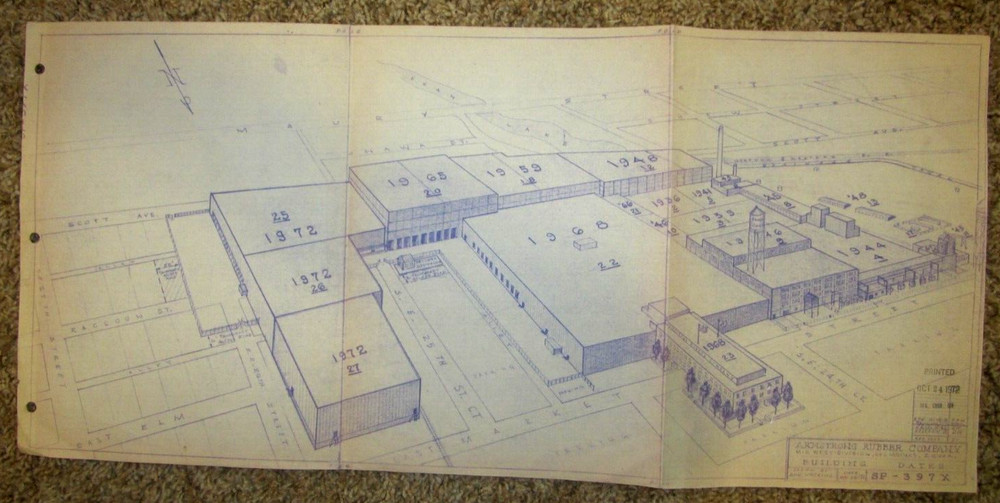 Vintage Architectural Drawing, Armstrong Tire Company, Des Moines, IA, Date 1972