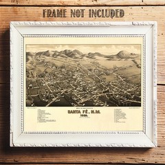 Santa Fe New Mexico 1882 Bird’s Eye View Historic City Map Vintage Wall Art