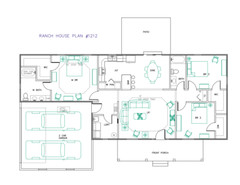 Ranch House Plans 1614 SF 3 Bed 2 Bath Split BR – Open Floor (Blueprints) #1212