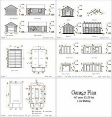 13×23 Feet 4×7 Meter 1 Car Garage Shed Plan PDF Plans (A4 Hard Copy)