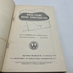 Vintage USDA Wood-Frame House Construction Handbook No. 73 Blueprint Cover 1955
