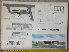 Vintage 1970s Bus Station Building Architectural Rendering Plans Blue Prints