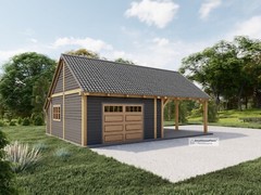 Timber Framed Garage plans with Carport, Massive Post Carport drawing