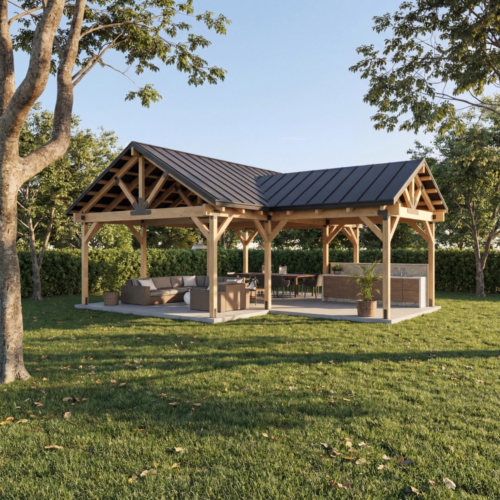 Outdoor Living Pavilion Plan-707 Sf Backyard Patio Designs