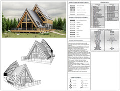 35’x65′ 4 Beds, 4 Bath Double A-Frame Architectural Build Plans PDF Download