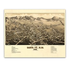 Santa Fe New Mexico 1882 Bird’s Eye View Historic City Map Vintage Wall Art