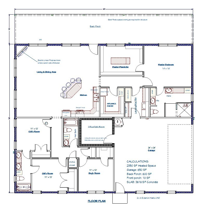 Construction Plans Barndomenium Metal Building House 4BR 3 Bath with SAFE ROOM!