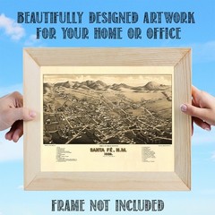 Santa Fe New Mexico 1882 Bird’s Eye View Historic City Map Vintage Wall Art