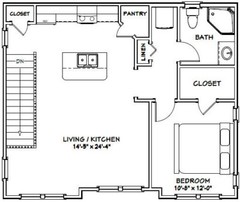 30×24 House — 1 Bedroom 1.5 Bath — 1,062 sq ft — PDF Floor Plan — Model 8