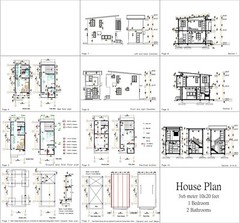 10×20 Feet Small House 3×6 Meter 1 Bed 2 Baths Shed Roof PDF Plan (A4 Hard Copy)