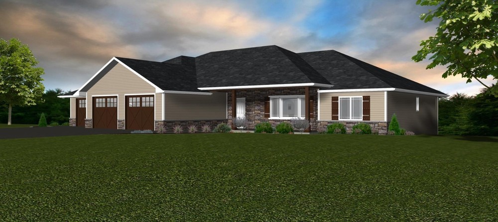 1980 Sq.Ft. Ranch house plan – 5 Bed, 3 Bath, 3 Garage, Screen Deck – PDF ONLY
