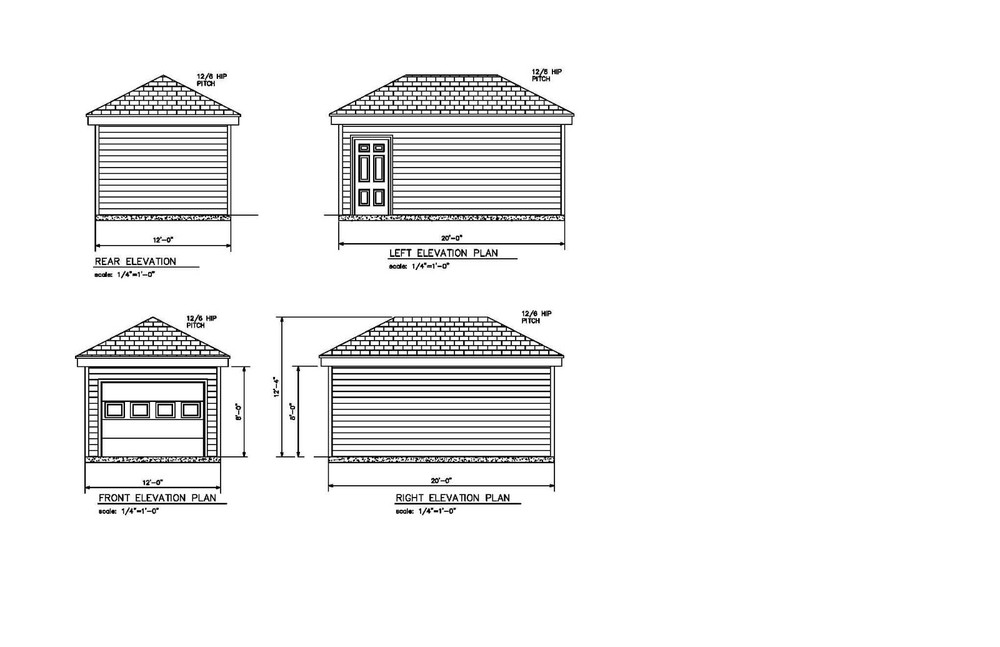 12’X20′- 20’X12′ ONE CAR GARAGE PLANS HIP ROOF GARAGE PLAN 22-1220-HIP-2Z