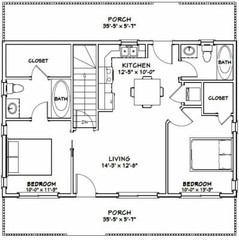 36×24 House — 2 Bedroom 2 Bath — 812 sq ft — PDF Floor Plan — Model 7C