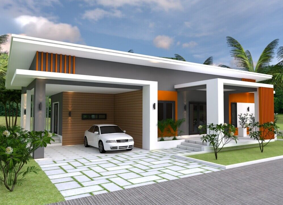 House Design Plan 16×12 Meter 52×39 Feet 3 Bedrooms Shed Roof (A4 Hard Copy)