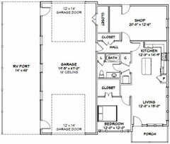 46×48 House – 1 Bedroom 1 Bath 1 RV – 1,157 sqft – PDF Floor Plan – Model 1A