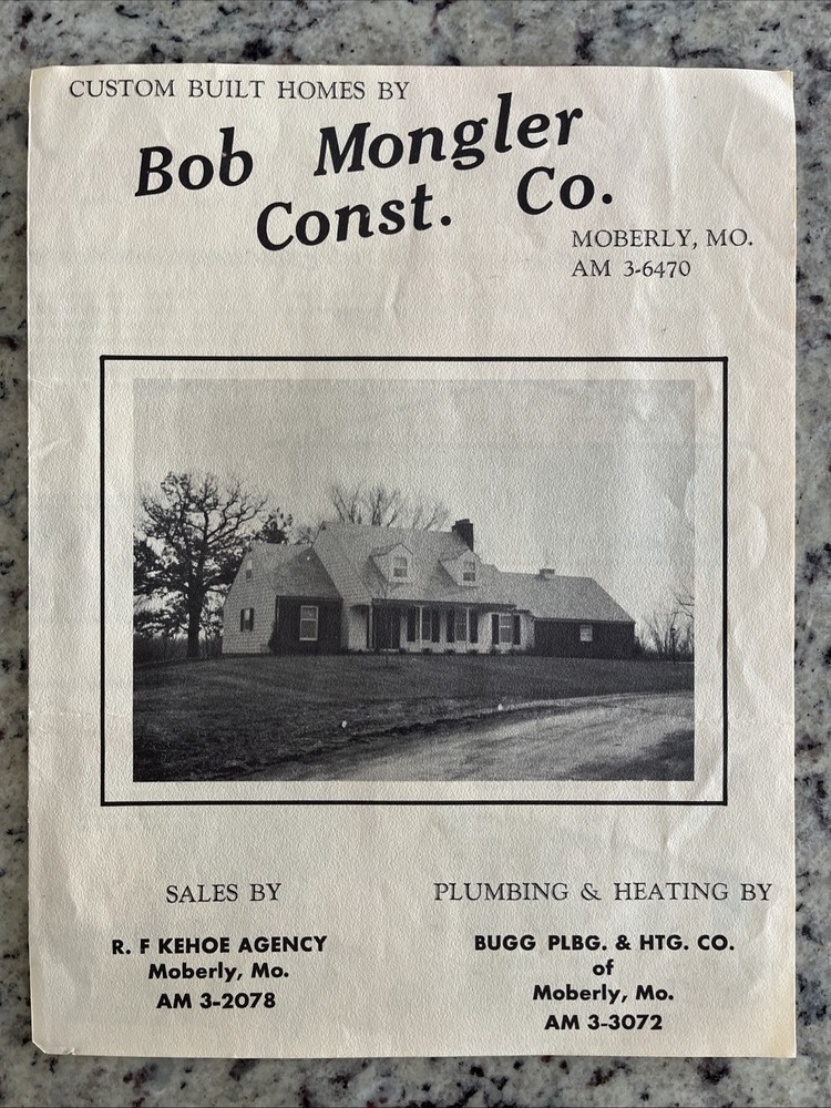 Vintage 1950s Home Plan Brochure Bob Mongler Construction Co Moberly MO Kehoe