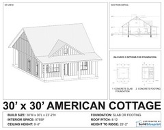 30 x 30 American Cottage Architectural & Construction Plans – PDF Download