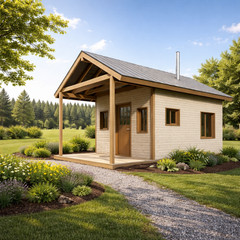 12’x16′ Small Cabin Plans with Porch, Backyard Shed Blueprints