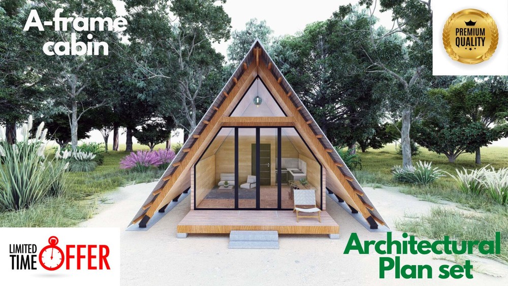 27’-6’’ x 14’-0’’ MODERN A–FRAME CABIN HOUSE PLAN PDF & 3D IMAGES