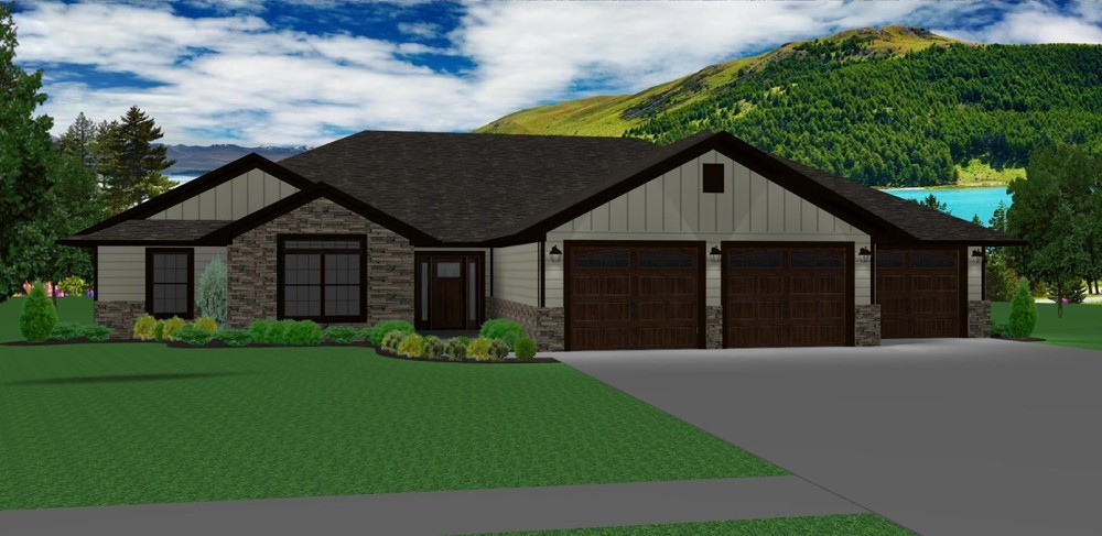 1677 Sq.Ft. Ranch house plans – 5 Bed, 3 Bath, 3 Garage, Covered Deck – PDF ONLY