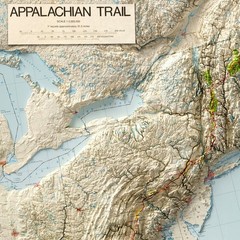 Appalachian Trail Shaded Relief Map Eastern US Hiking Topographic Wall Art